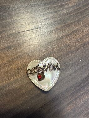 Vintage Mother Of Pearl Heart Brooch “Mother” Wire Pin Gold Tone